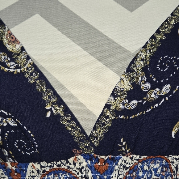 Ganji LA Blue Boho Maxi Dress with Paisley Print and Spaghetti Straps Size Large - Picture 4 of 11